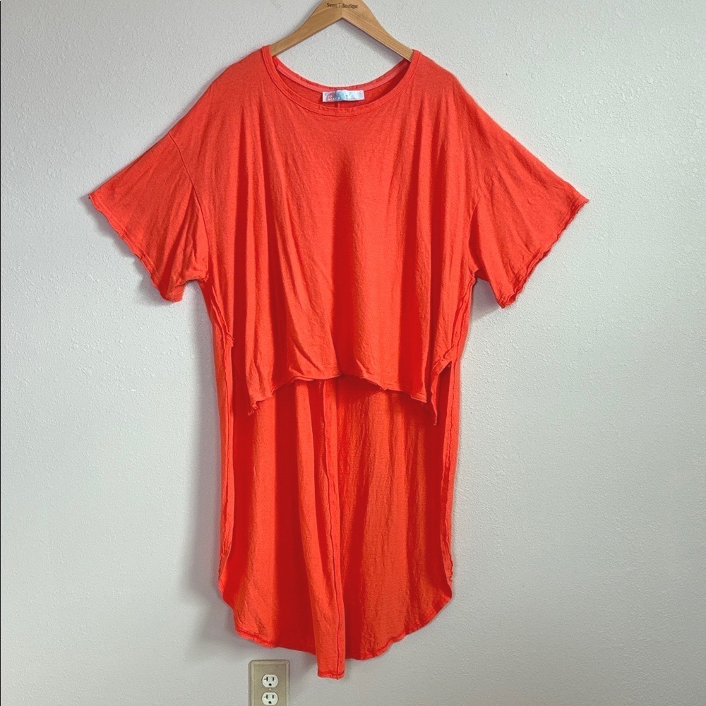 FREE PEOPLE BEACH XL Orange Cotton Hemp Beachy Boho High Low Tunic‎ Top Dress